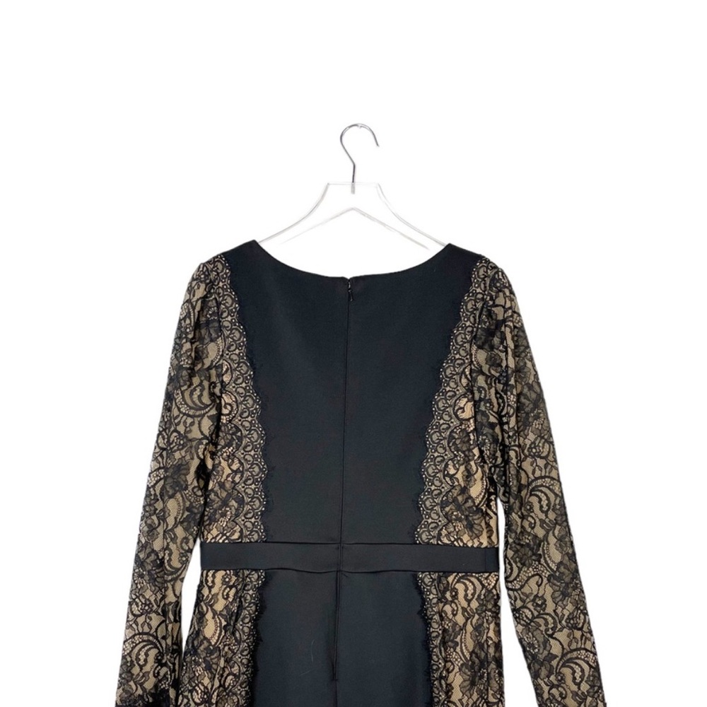 Tadashi Shoji Faux Wrap Lace Dress in Black/Nude - Picture 8 of 13